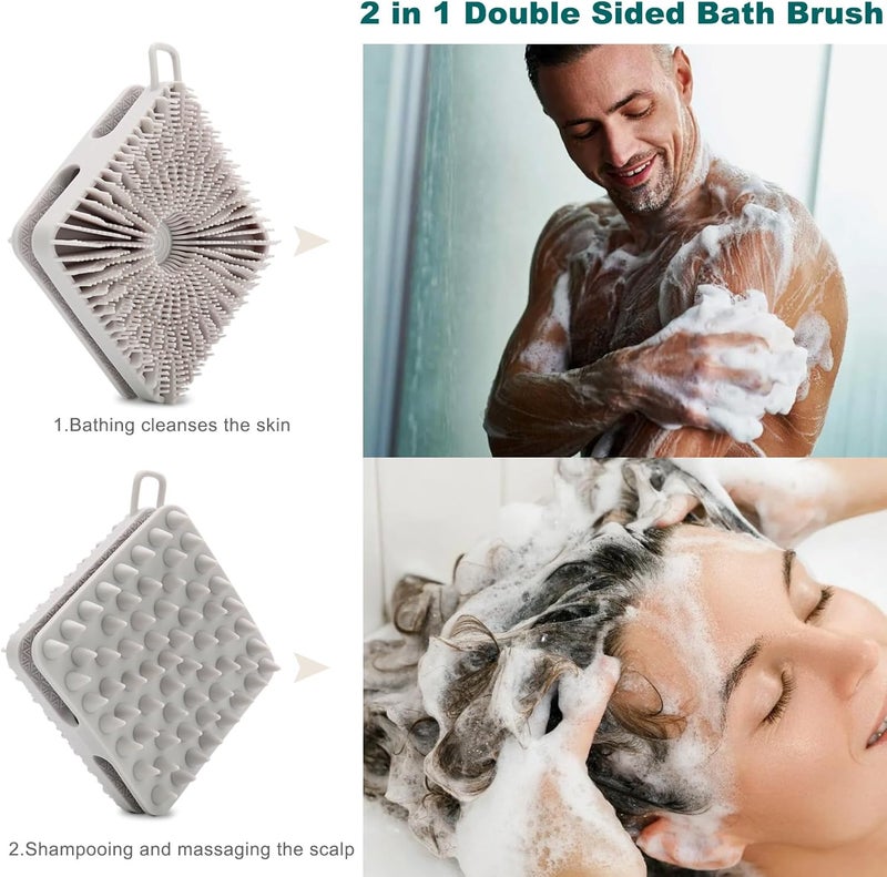 HAYSNA Silicone Body Scrubber, Loofah Double-Sided Body Brush, Shower Scrubber and Scalp Massager Shampoo Brush for Sensitive Kids Women Men All Kinds of Skin (Cool Gray) - Image 3